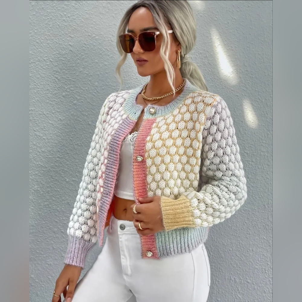 Color Block Ombre Button Front Cardigans, Casual … - image 3